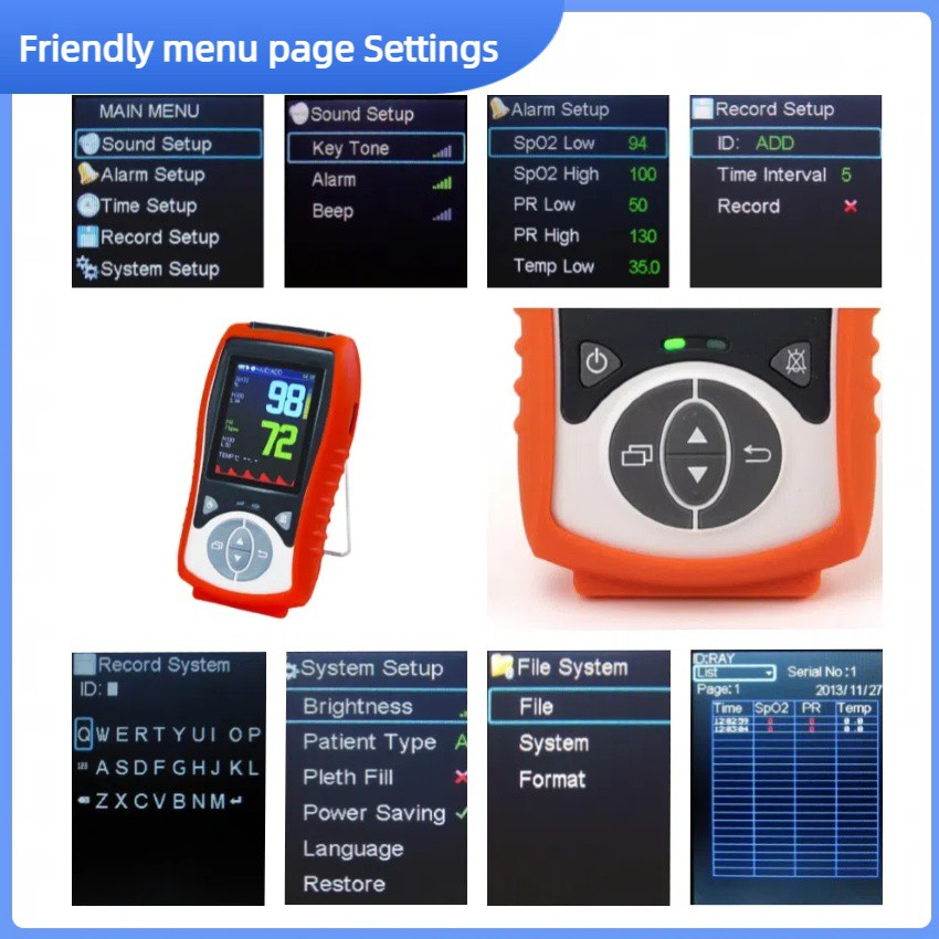 Show you friendly menu page settings about medical pulse oximeter Show you friendly menu page settings about medical pulse oximeter